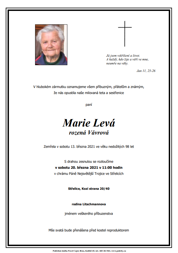 Pohřeb p. Marie Levé